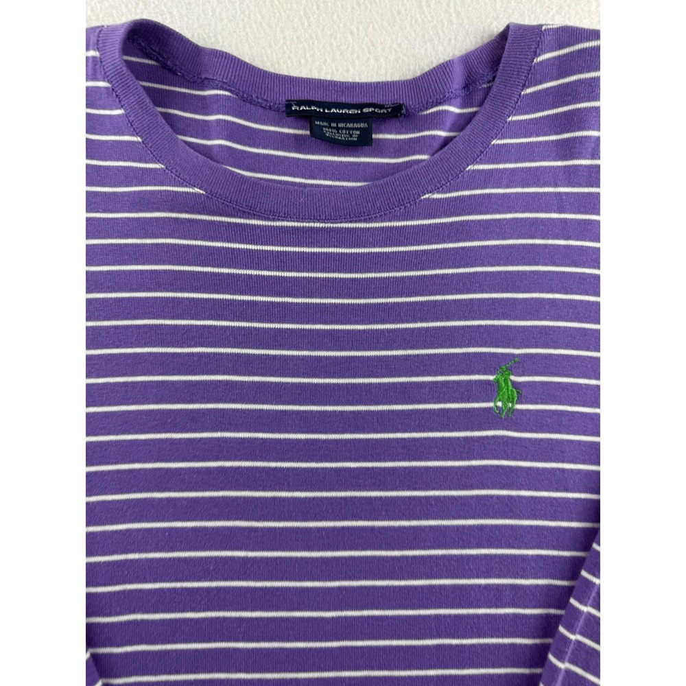 Ralph Lauren Sport Purple White Striped Long Sleeve Cotton Tee Shirt Womens S - Picture 3 of 8
